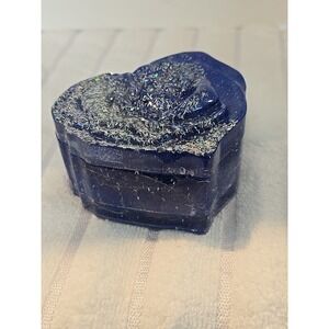 Handmade Resin Heart Shaped Trinket Box Blue Silver Light Up3 Flash Setting  761